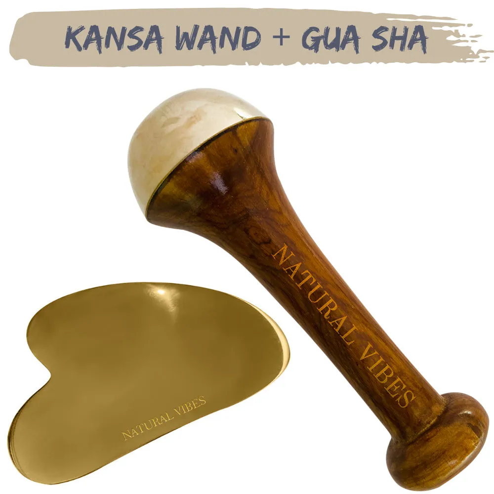 Natural Vibes Kansa Face Massage Wand and Kwansha for Face Neck and Under Eye