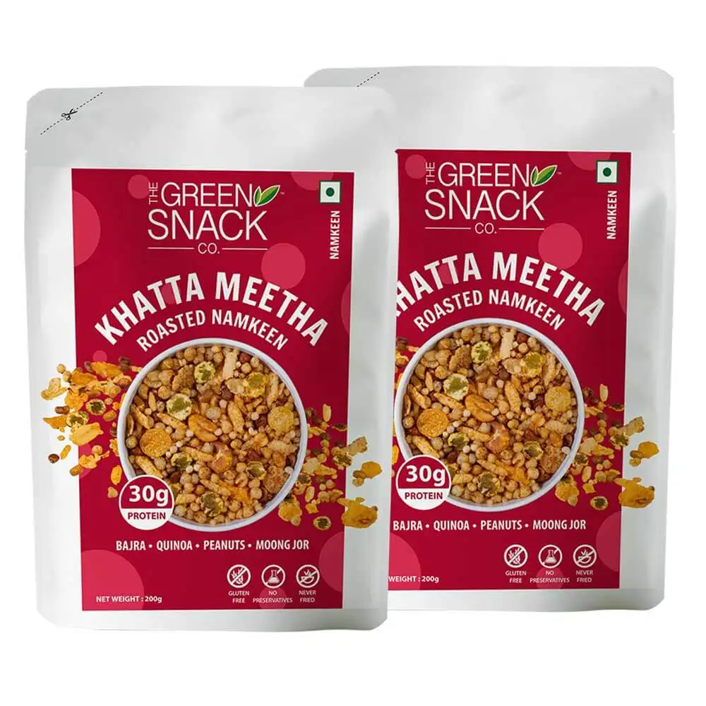 The Green Snack Co. Roasted Namkeen - Pack of 2,  Khatta Meetha  200 g