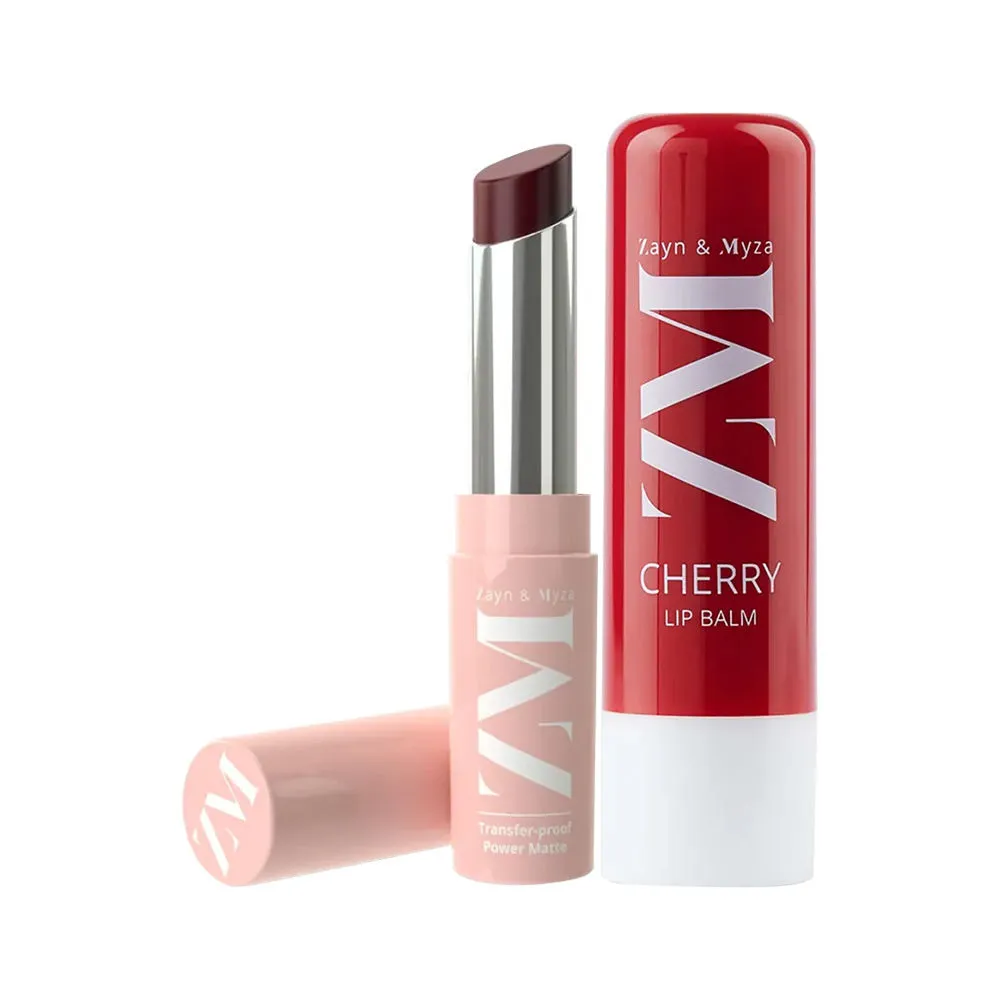 ZM Zayn & Myza Plum Lips Combo - Transfer Proof Mysterious Plum Lipstick + Cherry Lip Balm with SPF