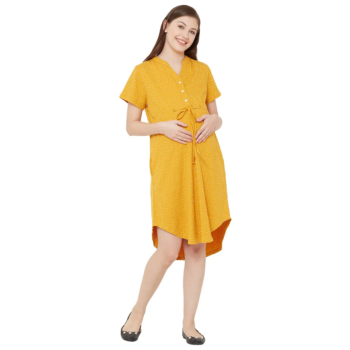 Mystere Paris Polka Dot Maternity Dress - Yellow