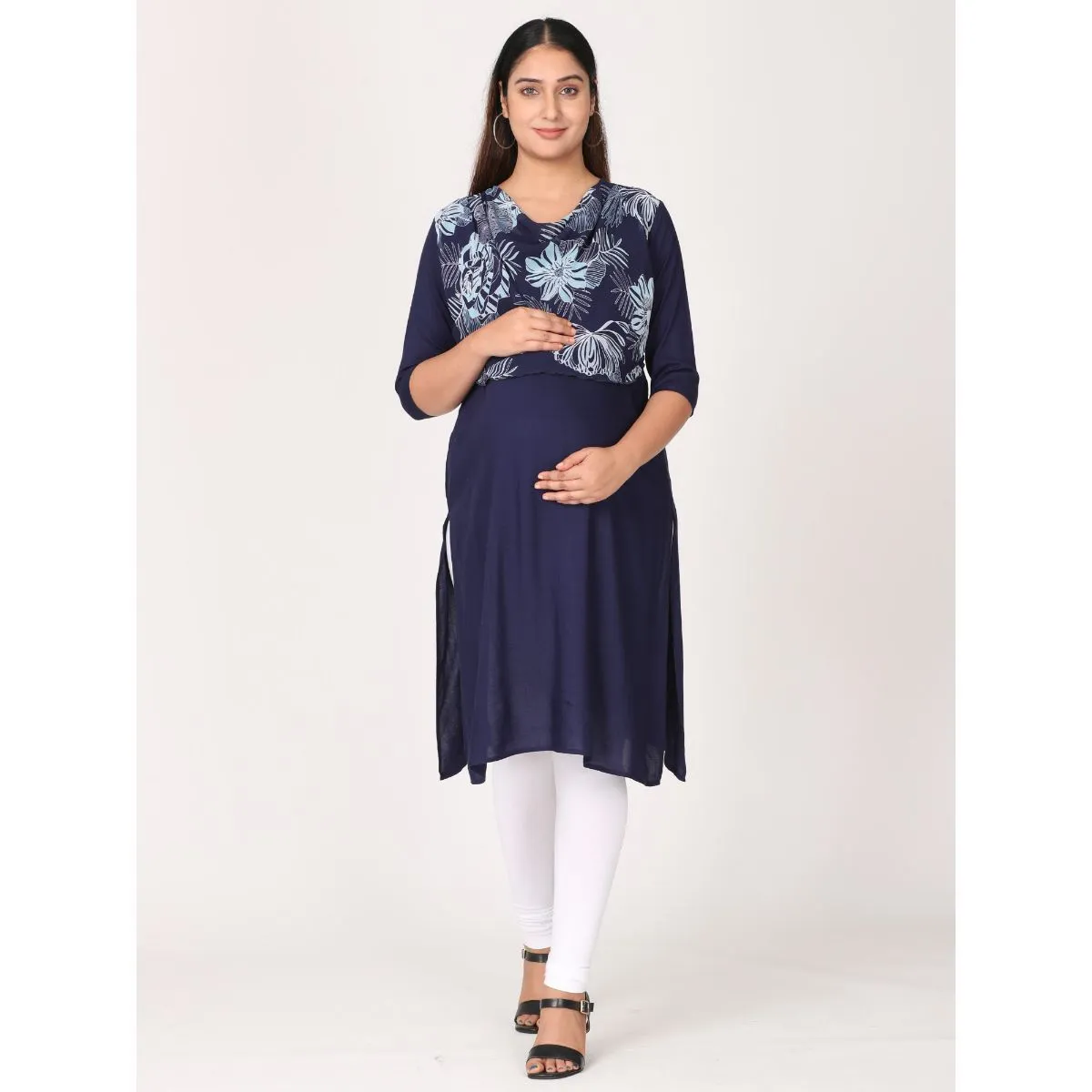 Morph Maternity Feeding Kurta With Horizontal Nursing - Navy Blue (L)