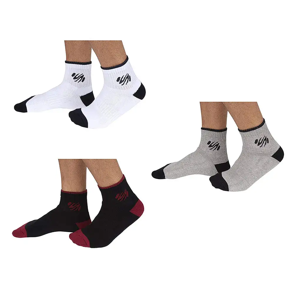 SportSoul Unisex Ankle Socks Pack of 3,  White, Grey & Maroon  Free Size