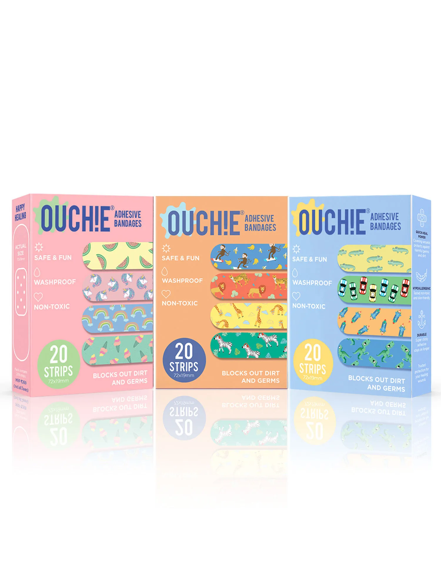 OUCHIE Non-toxic Printed Bandages Triple Combo (pack Of 60) - Pink