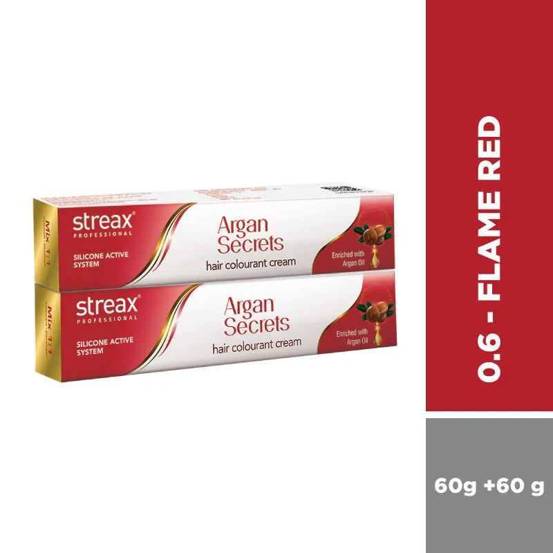 Streax Professional Argan Secret Hair Colourant Cream - Flame Red 0.6 (Pack Of 2)