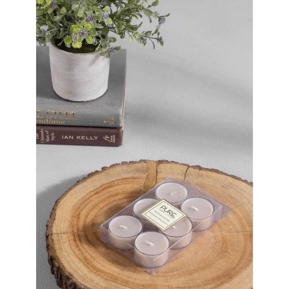 Pure Home + Living Pack of 24 Grey Red Currant and Oak Tealight Candles