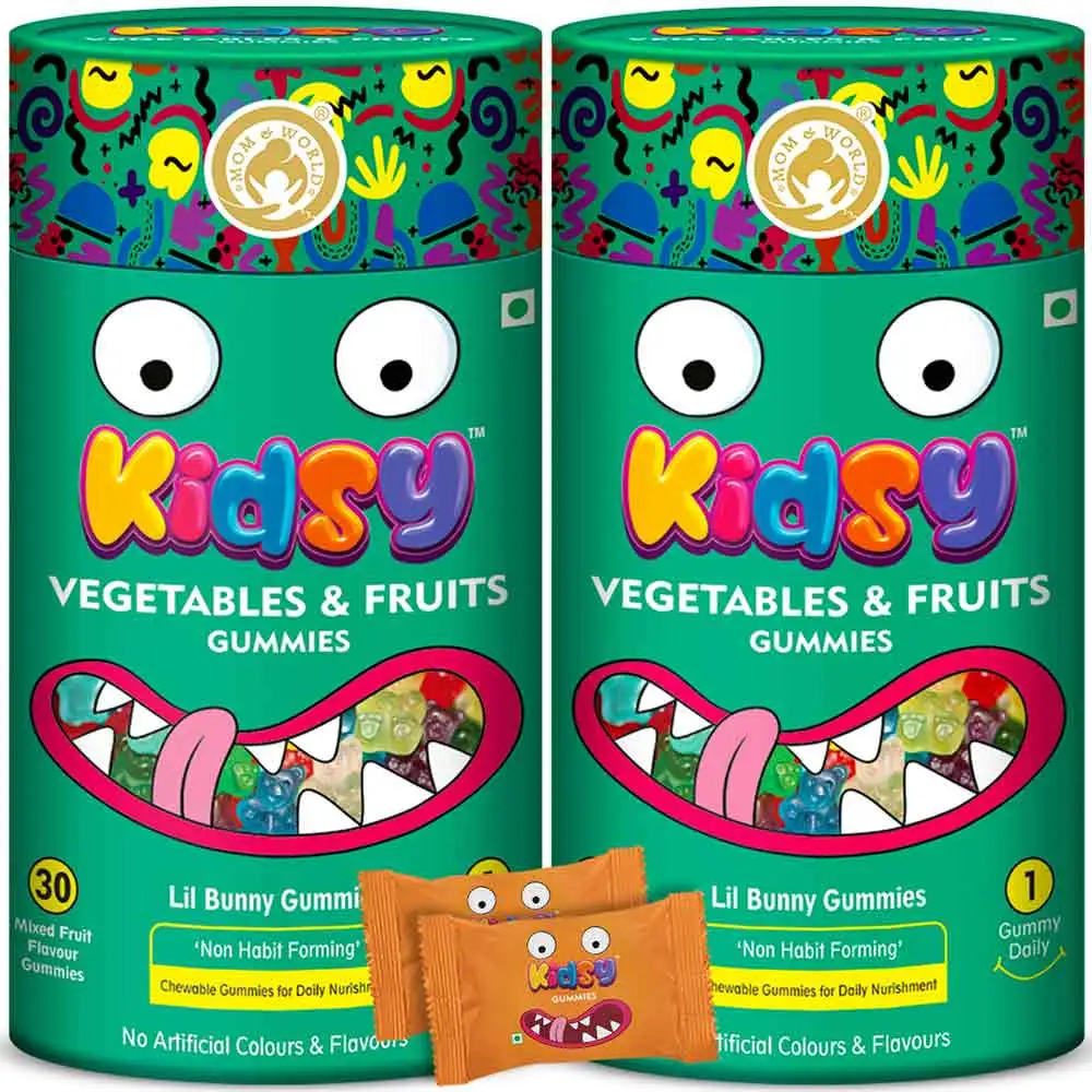 Mom & World Kidsy Vegetables & Fruits,  30 gummies  Mixed Fruit (Pack of 2)