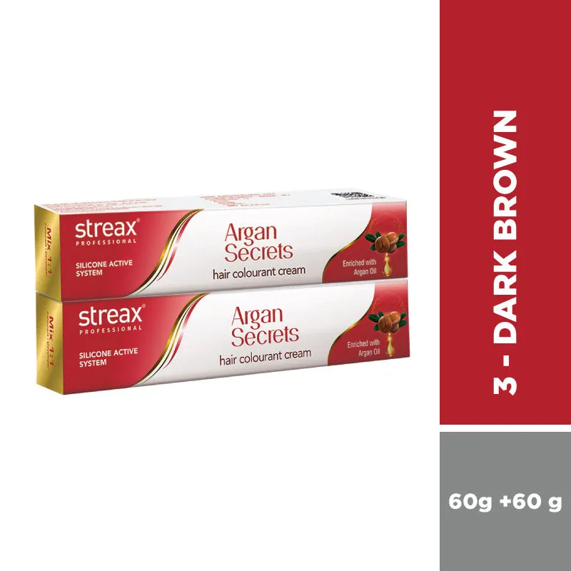 Streax Professional Argan Secret Hair Colourant Cream - Dark Brown 3 (Pack Of 2)