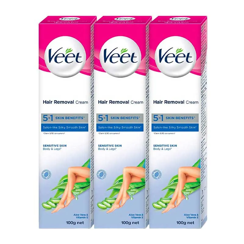 Veet Pure Hair Removal Cream for Women with No Ammonia Smell, Sensitive Skin (Pack of 3)