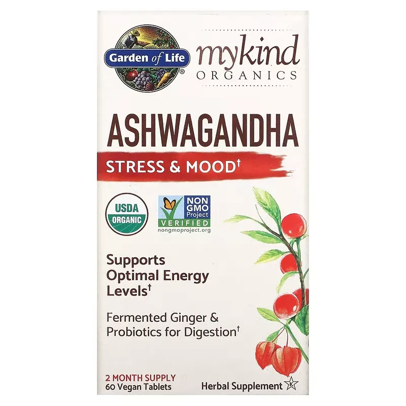 MyKind Organics, Ashwagandha, Stress & Mood, 60 Vegan Tablets