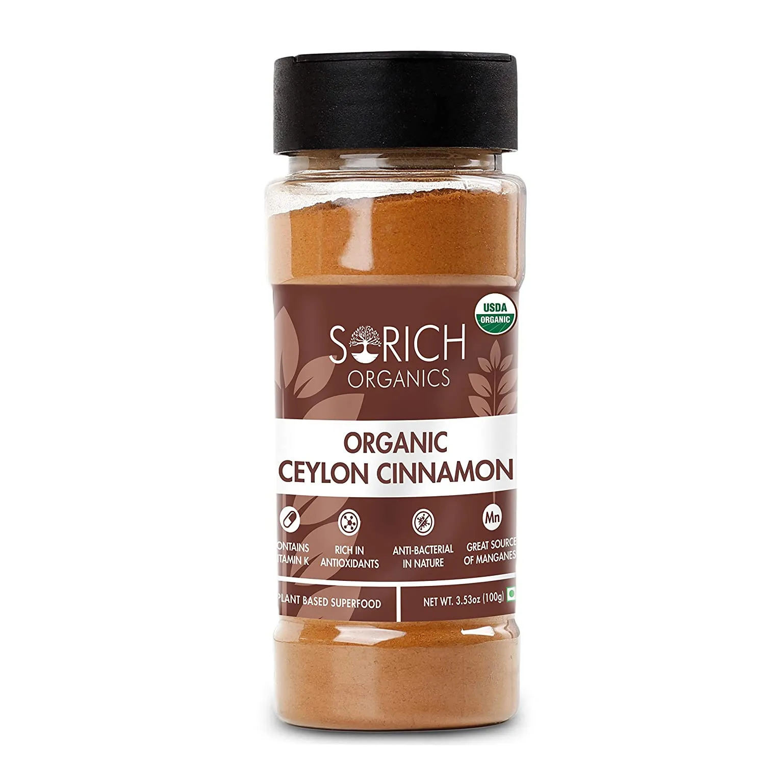 Sorich Organics Srilankan Ceylon Cinnamon Powder Sprinkler Jar