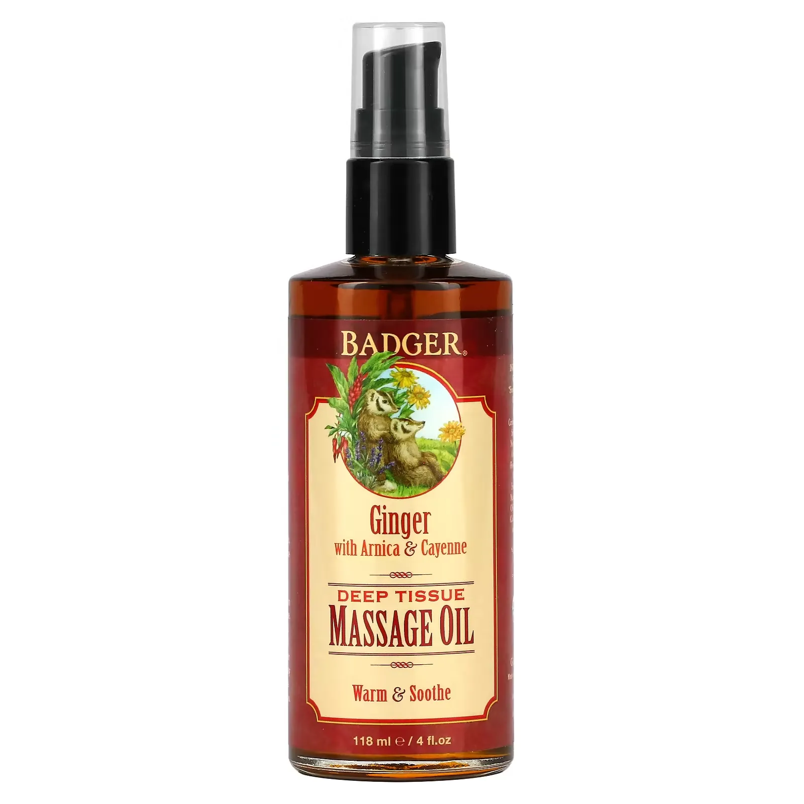 Deep Tissue Massage Oil, Ginger with Arnica & Cayenne, 4 fl oz (118 ml)