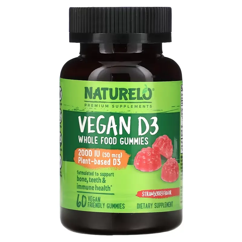 Vegan D3 Whole Food Gummies, Strawberry, 1,000 IU (25 mcg), 60 Vegan Friendly Gummies