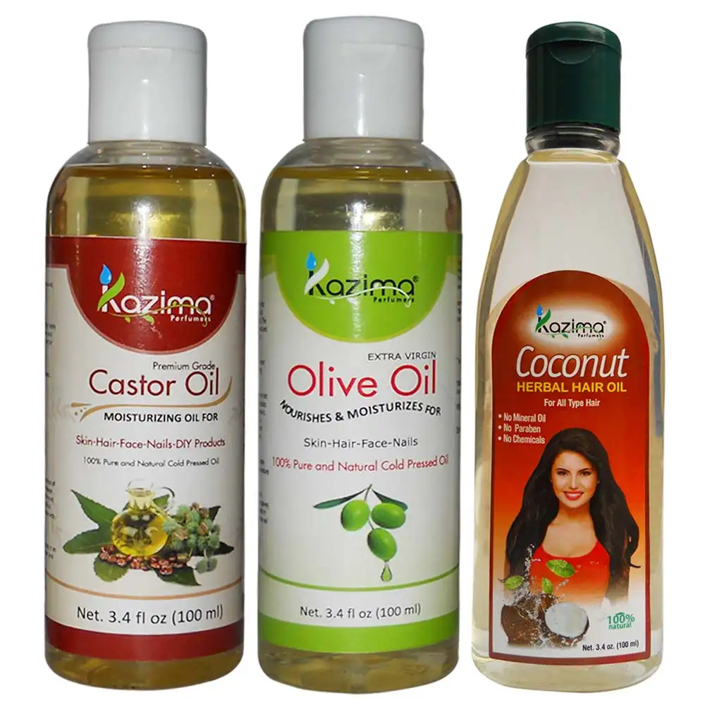 Kazima Olive Castor & Coconut Oil (Each 100ml) Combo,  3 Piece(s)/Pack  All Type Hair & Skin