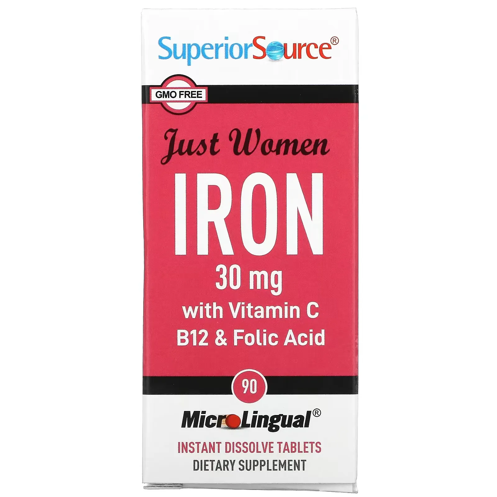 Just Women, Iron with Vitamin C, B12 & Folic Acid, 15 mg, 90 MicroLingual Instant Dissolve Tablets