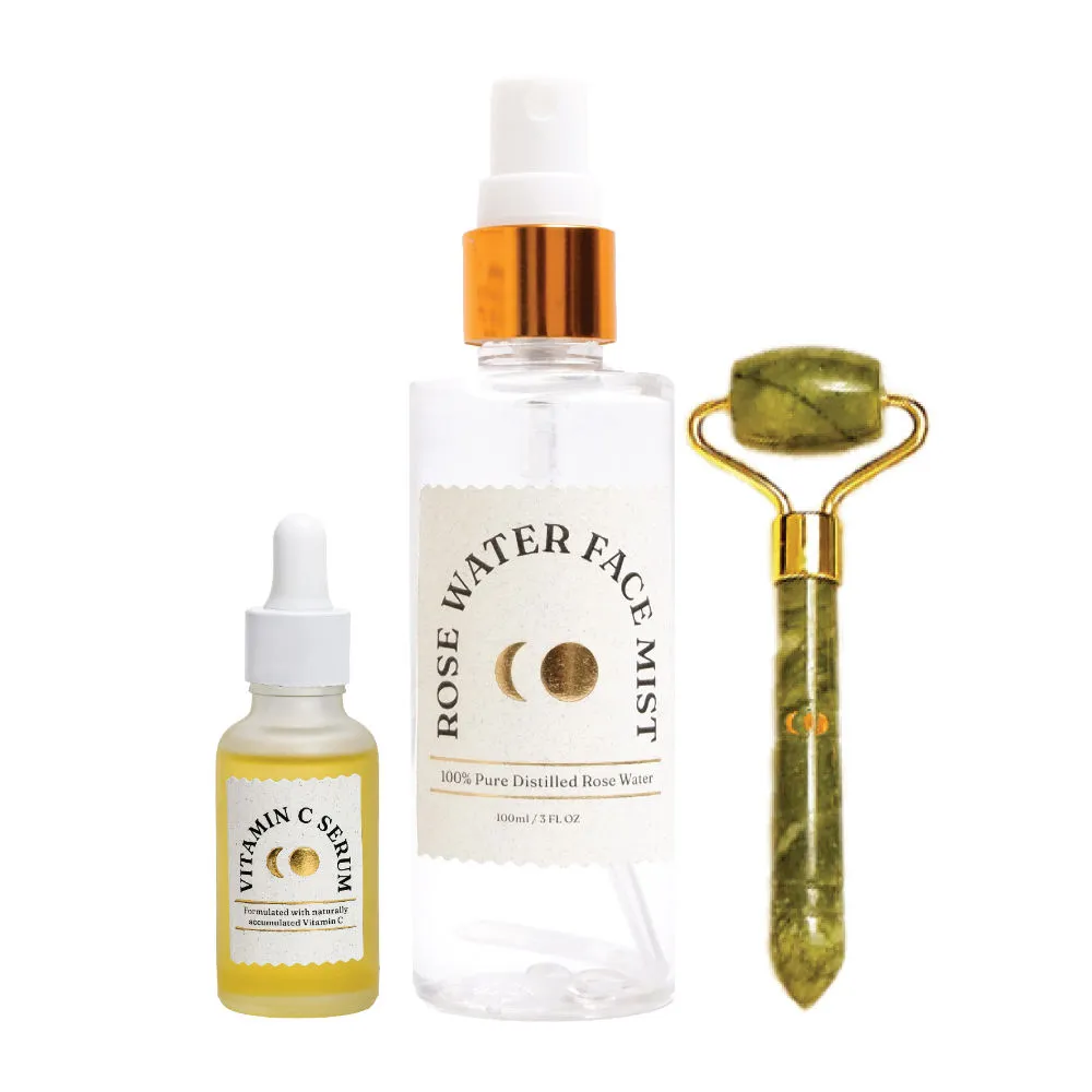 Dromen & Co Rose Water Face Mist + Vitamin C Serum + Mini Jade Roller