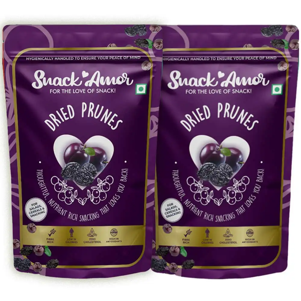 SnackAmor Dried Prunes,  Unflavoured (Pack of 3)  200 g