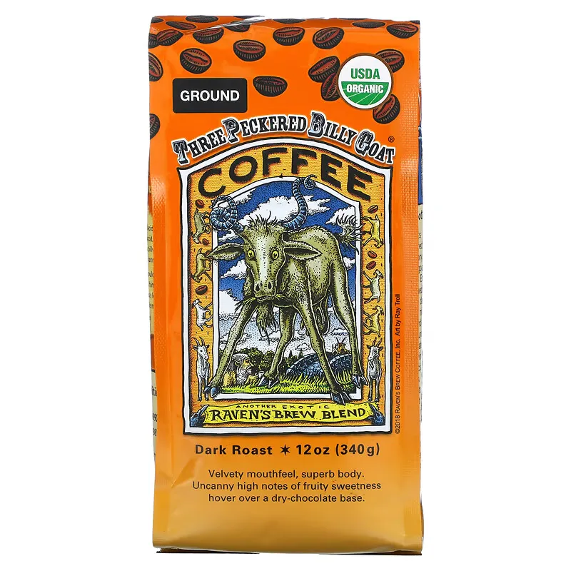 Organic Three Peckered Billy Goat Coffee, Ground, Dark Roast, 12 oz (340 g)