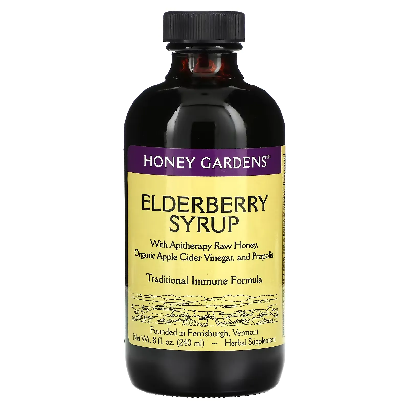 Elderberry Syrup with Apitherapy Raw Honey, Organic Apple Cider Vinegar and Propolis, 8 fl oz (240 ml)