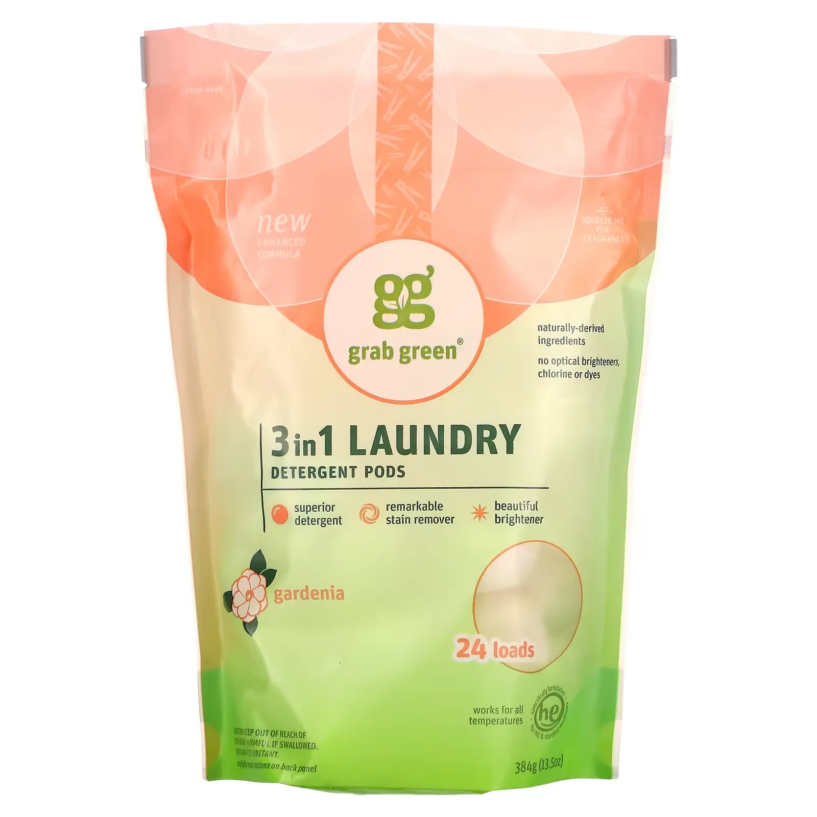 3-in-1 Laundry Detergent Pods, Gardenia, 24 Loads, 13.5 oz (384 g)