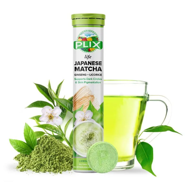 Plix Life Japanese Matcha Effervescent Tablets - Dark Circles & Skin Pigmentation - Single Tube