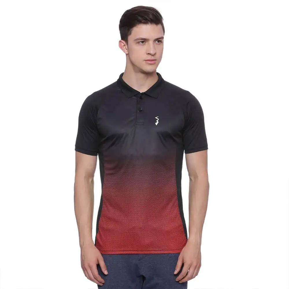 Campus Sutra Ombre Men Polo Neck T Shirt,  Red & Black  Large