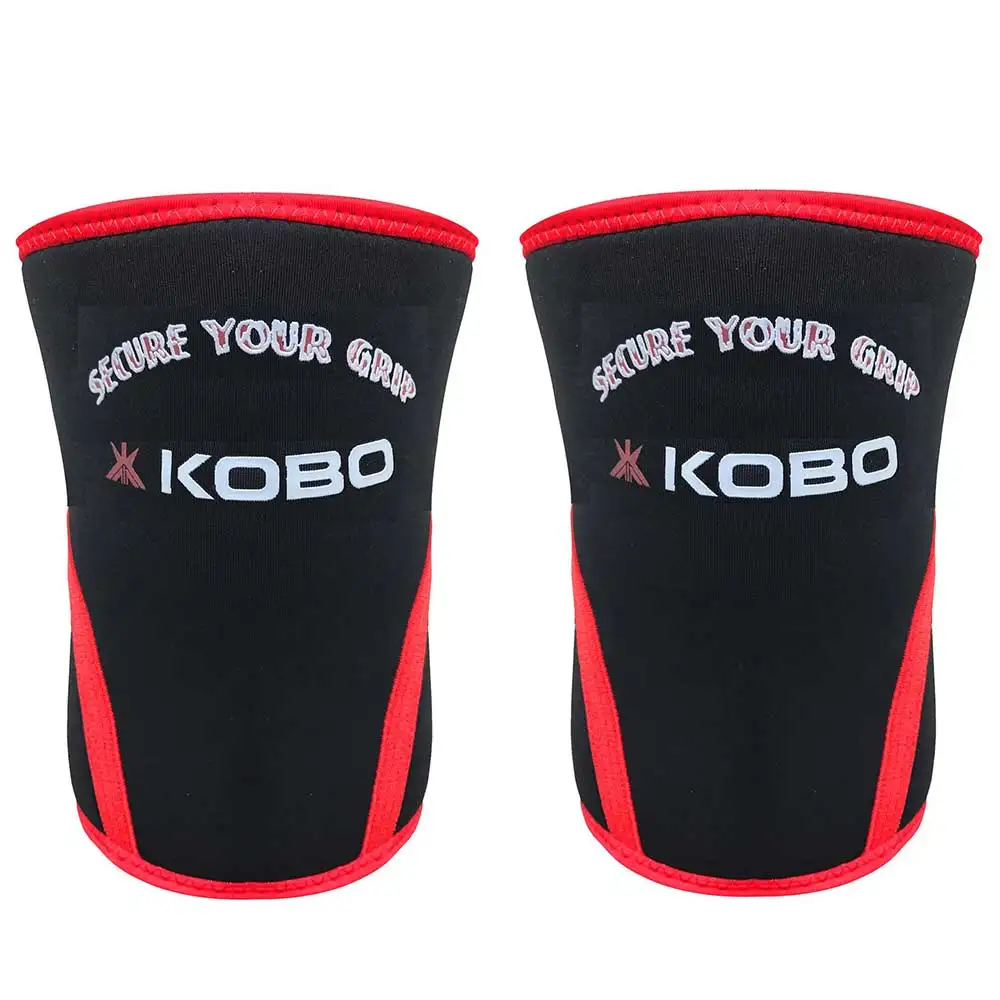 KOBO Weight Lifting Knee Wraps Bandages,  Black & Red  Large