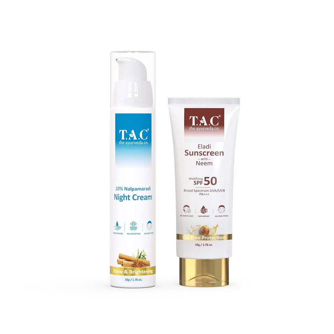 TAC - The Ayurveda Co. Anti Aging Night Cream & Eladi Triphala Hemp Seed Sunscreen|water Resistant