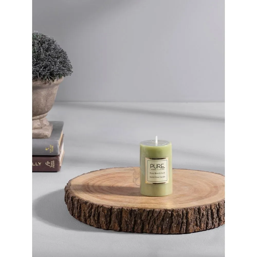 Pure Home + Living Set of 2 Small Green Peony Blush and Suede Pillar Candle