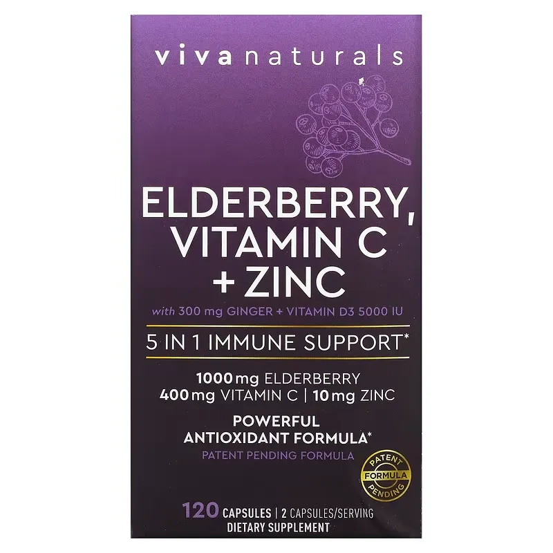 Elderberry, Vitamin C + Zinc, 5 in 1 Immune Support, 120 Capsules