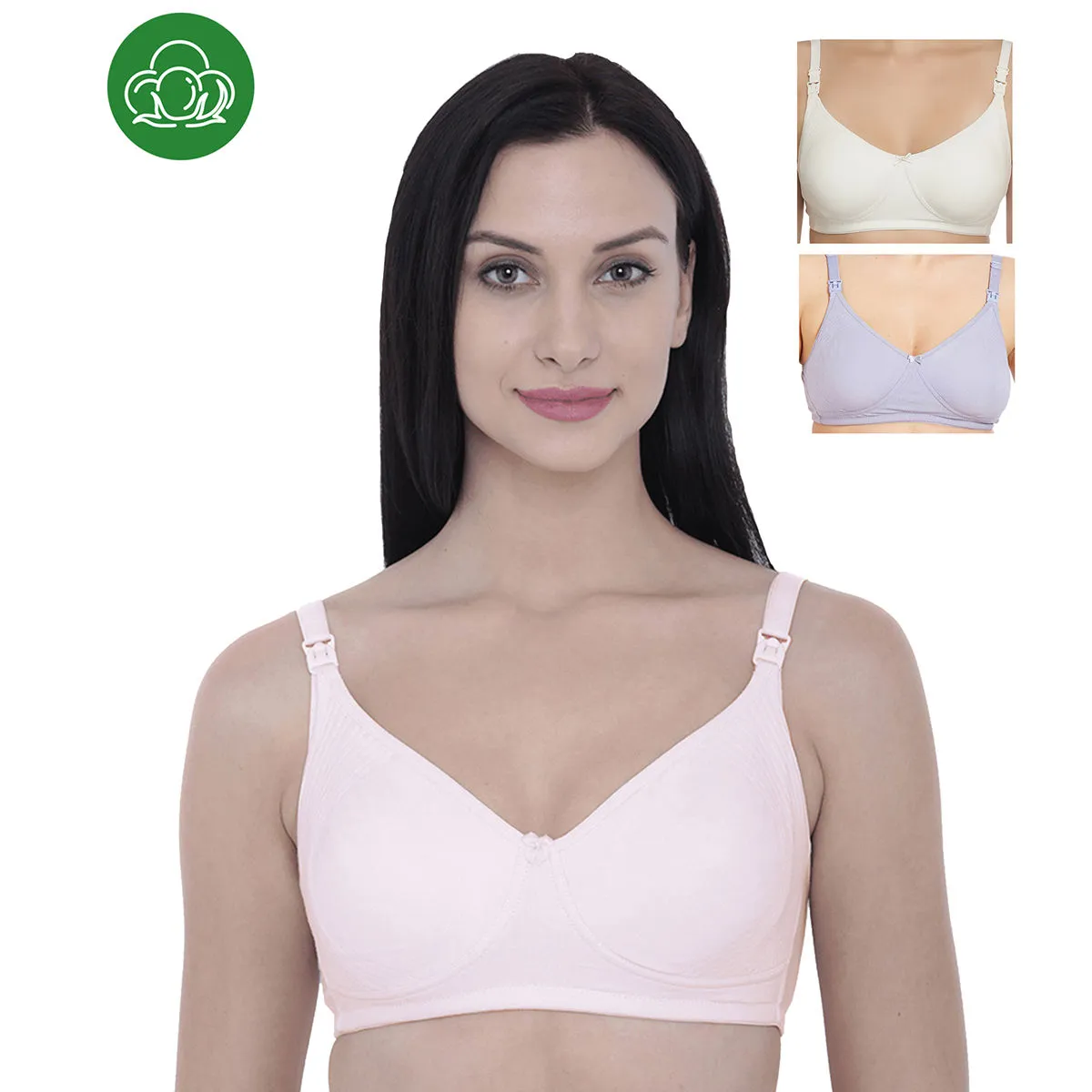 Inner Sense Organic Cotton Antimicrobial Nursing Bra Pack of 3 - Multi-Color