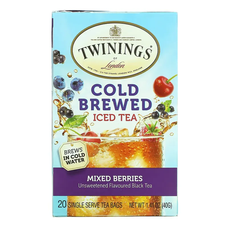 Cold Brewed Iced Tea, Unsweetened Flavoured Black Tea, Mixed Berries, 20 Tea Bags, 1.41 oz (40 g)