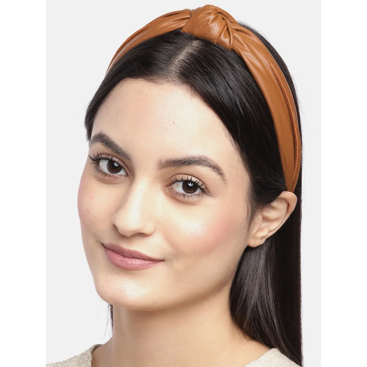 Blueberry Camel Color Synthetic Leather Knot Hairband