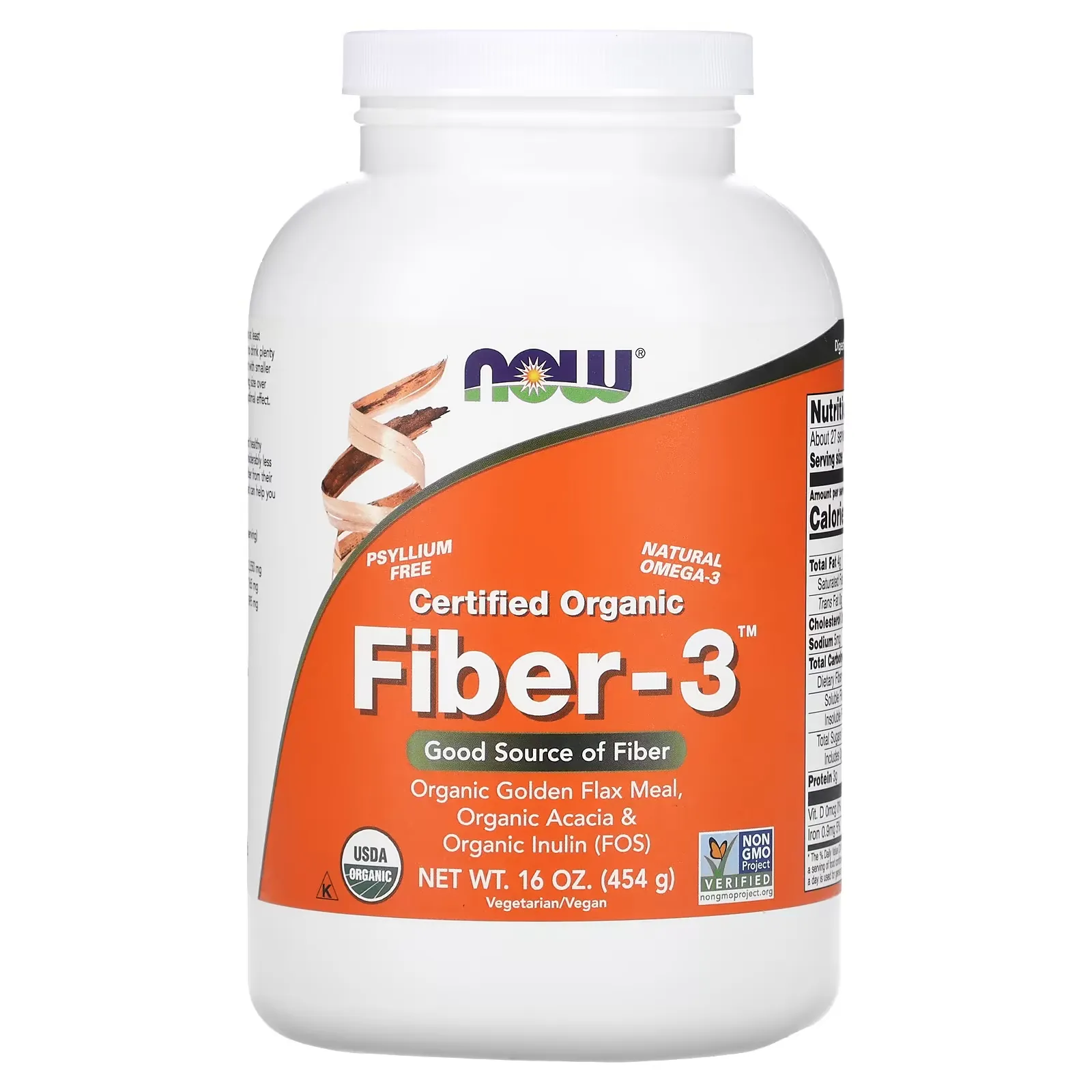 Certified Organic, Fiber-3, Powder, 16 oz (454 g)