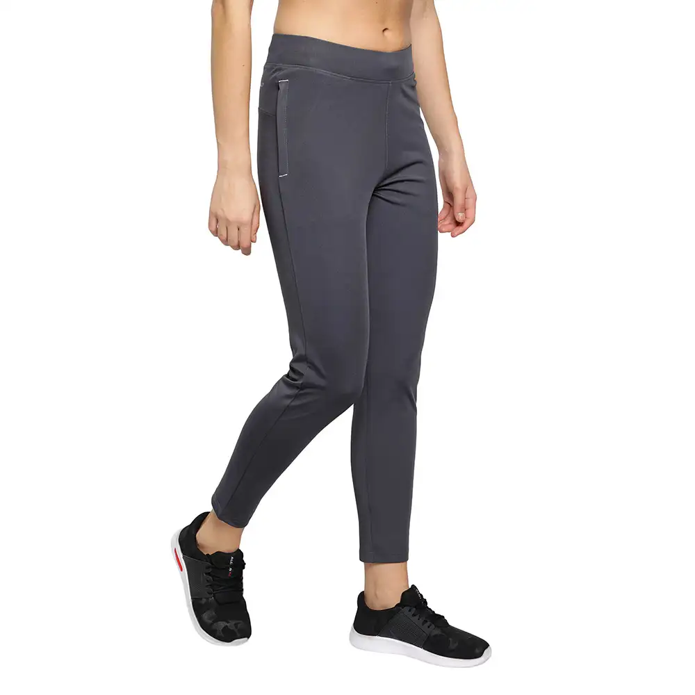 John Ally Women's Gym Zipper Track Pant with Sweat Wicking,  Gunmetal Grey  Large