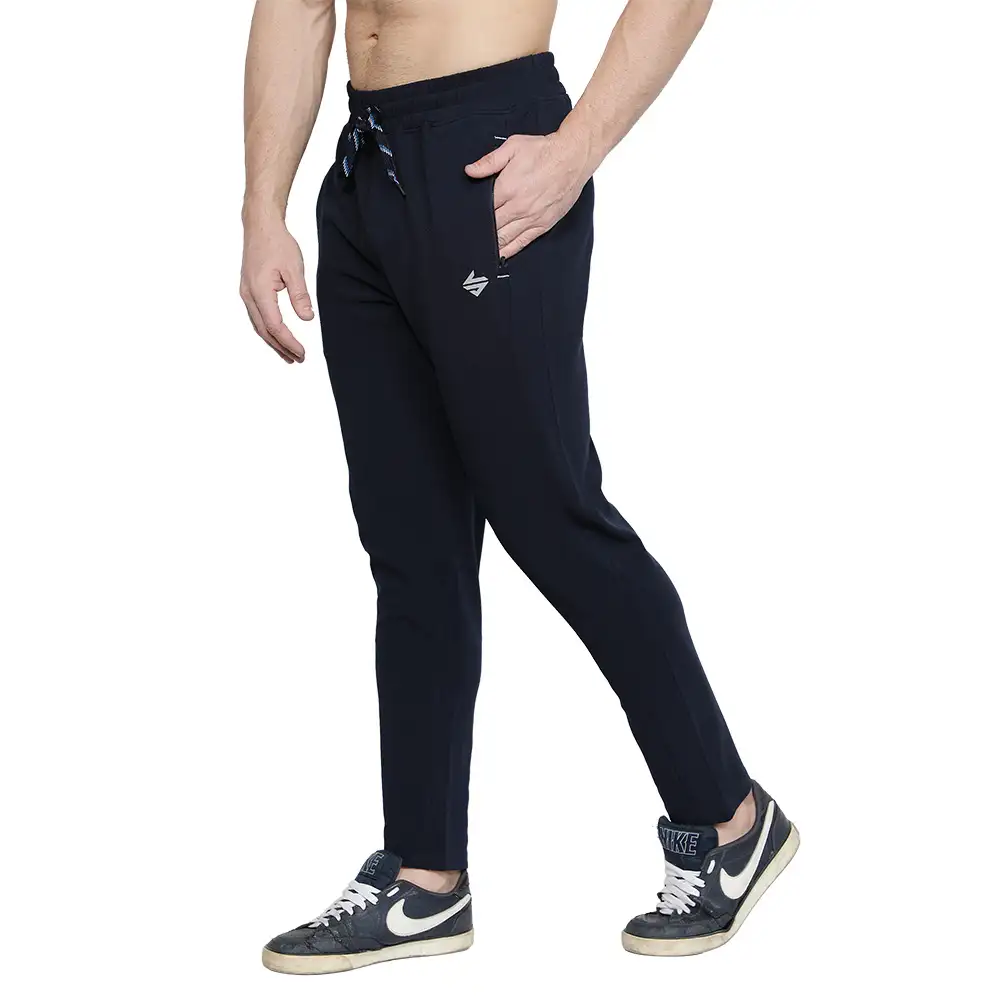 John Ally Gymwear Trackpant for Men with Zipper Pockets & Dryfit Fabric,  Midnight Blue  Medium