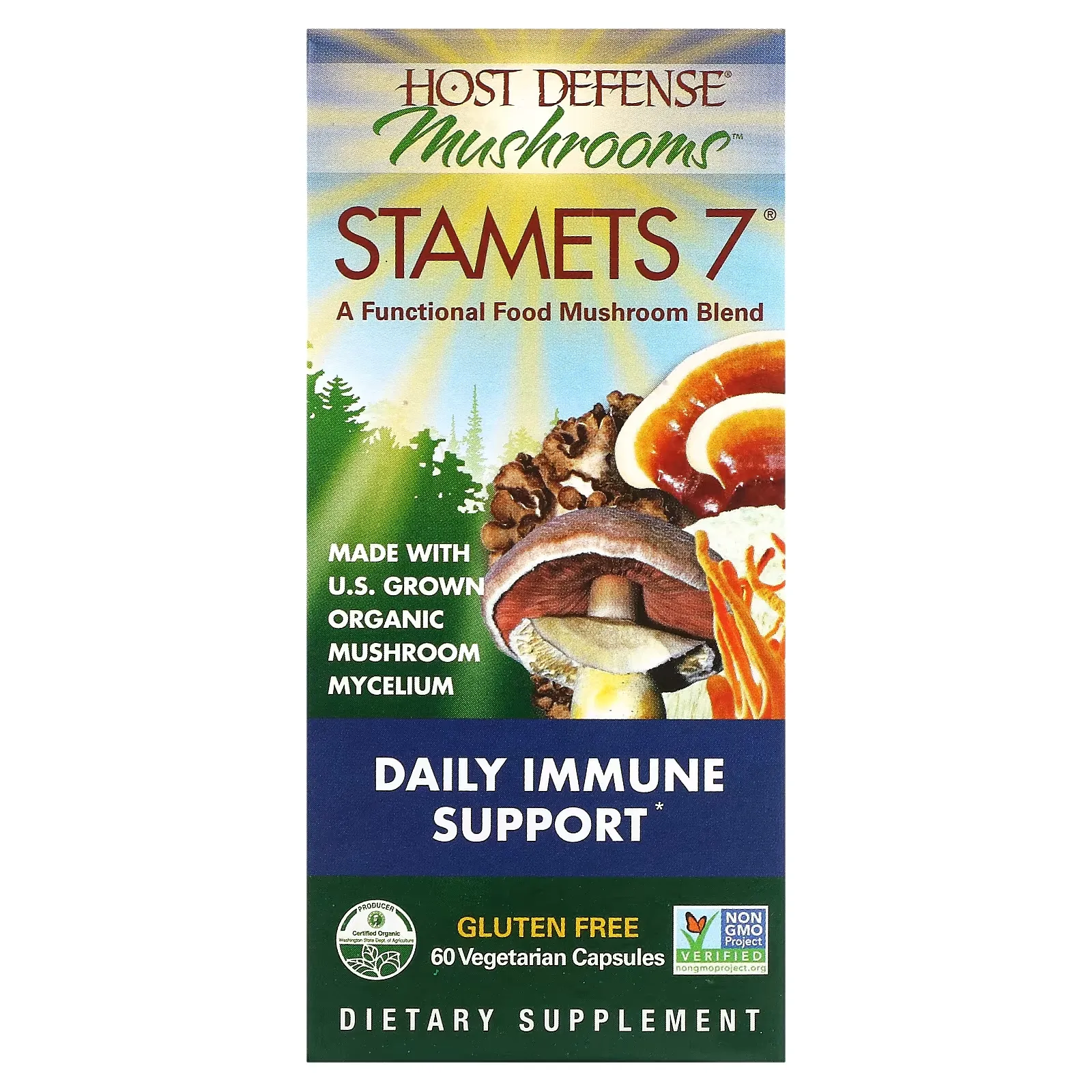 Host Defense Mushrooms, Stamets 7, Daily Immune Support, 60 Vegetarian Capsules