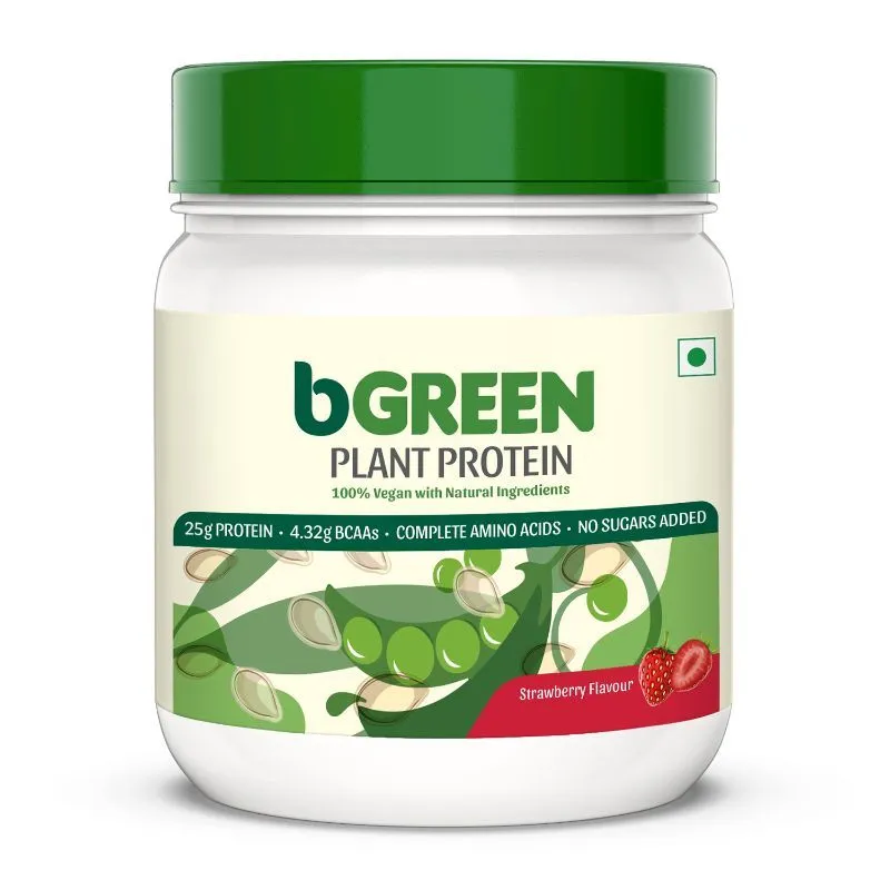 bGREEN by HealthKart Vegan Plant Protein Powder, 25 g Protein (Strawberry)