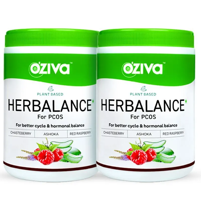 OZiva Plant based HerBalance for PCOS, with ChasteBerry, For Hormonal Balance (Pack of 2)