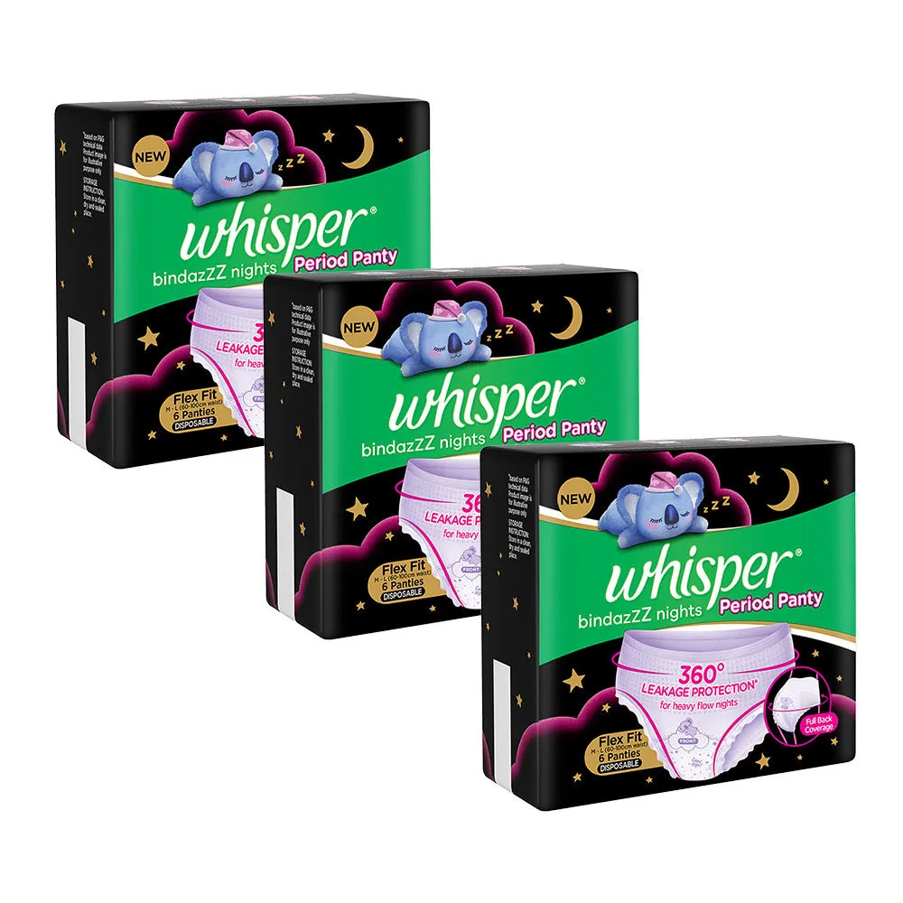 Whisper Bindazzz Nights Period Panties, Pack Of 6 Pants (Pack Of 3)