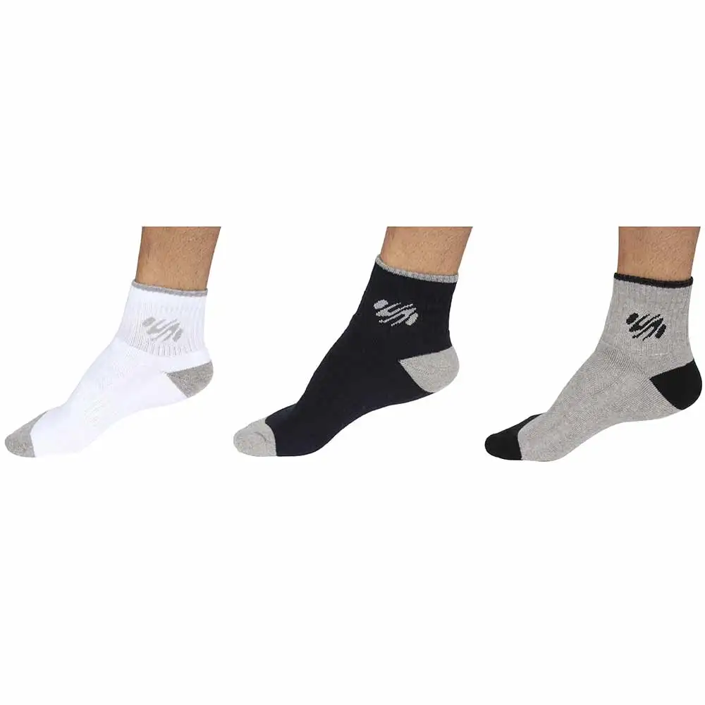 SportSoul Unisex Ankle Socks Pack of 3,  White Grey, Blue Grey, Black Grey  Free Size