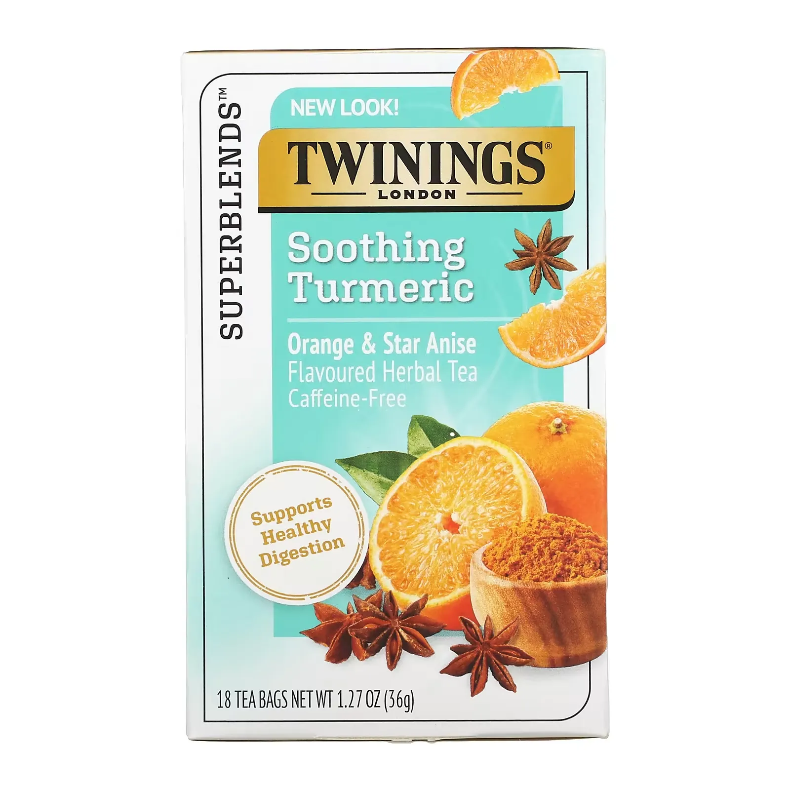 Soothing Herbal Tea, Turmeric, Orange and Star Anise, Caffeine Free, 18 Tea Bags, 1.27 oz (36 g)