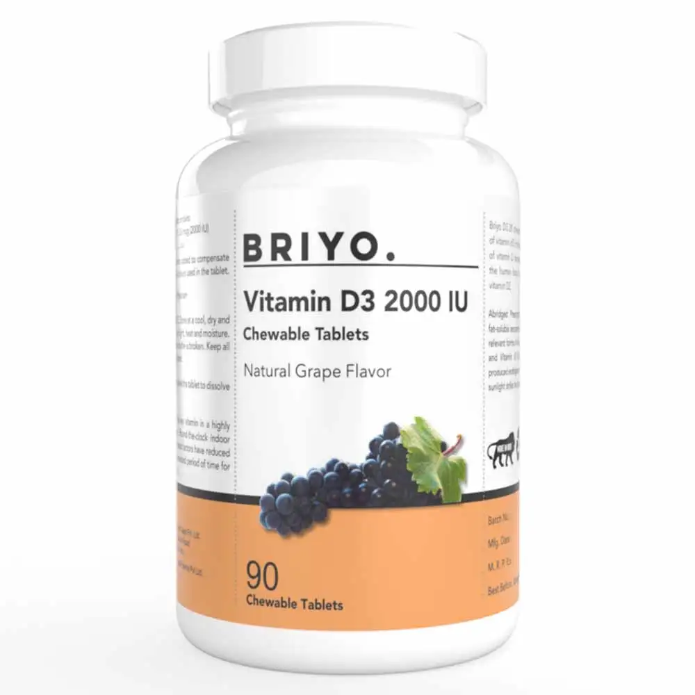 Briyo Vitamin D3 2000 IU,  90 chewable tablet(s)  Natural Grape