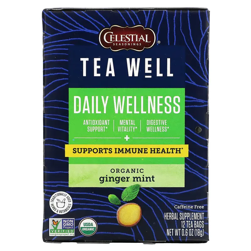 Herbal Tea, Daily Wellness, Organic Ginger Mint, Caffeine Free , 12 Tea Bags, 0.06 oz (1.6 g) Each