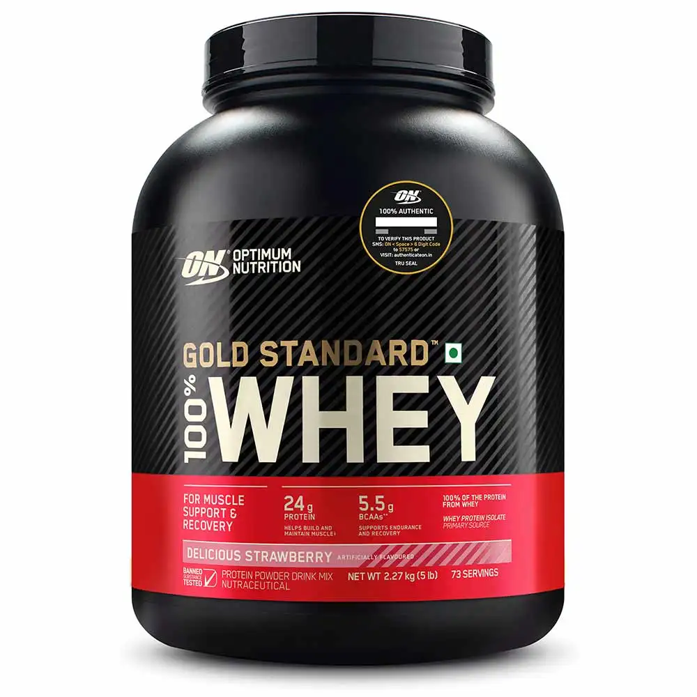 ON (Optimum Nutrition) Gold Standard 100% Whey Protein,  5 lb  Delicious Strawberry