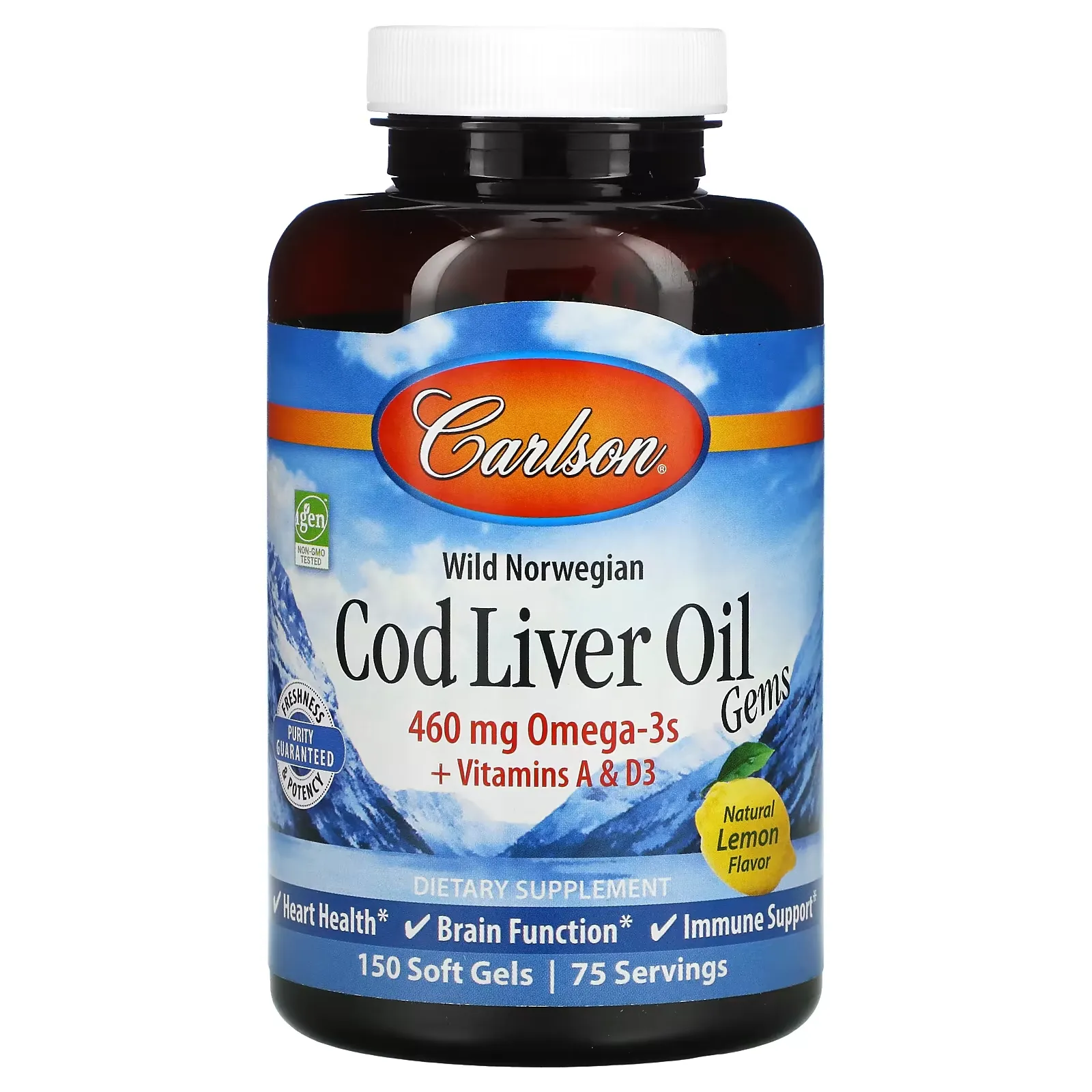 Wild Norwegian, Cod Liver Oil Gems, Natural Lemon, 460 mg, 150 Soft Gels