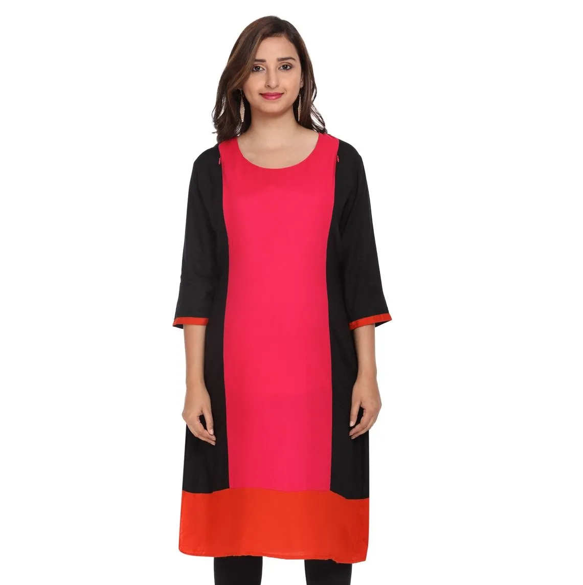 Morph Maternity Colour Block Feeding Kurti - Pink