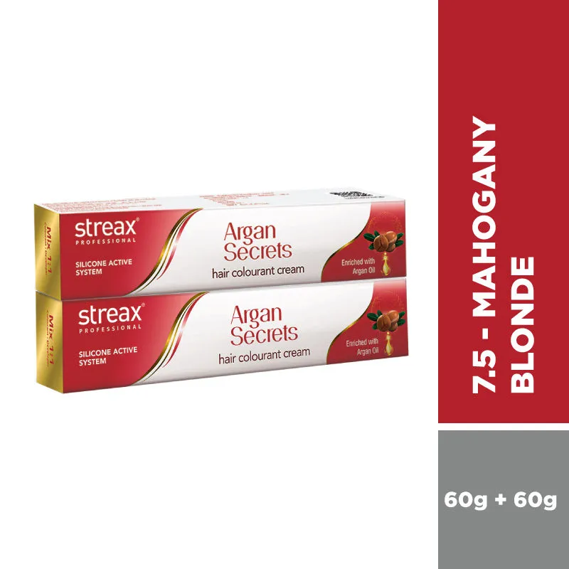 Streax Professional Argan Secret Hair Colourant Cream - Mahogany Blonde 7.5 (Pack Of 2)