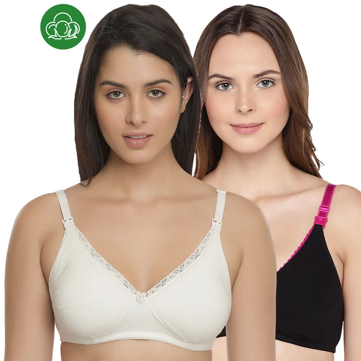 Inner Sense Organic Cotton Antimicrobial Laced Nursing Bra Pack of 2 - Multi-Color