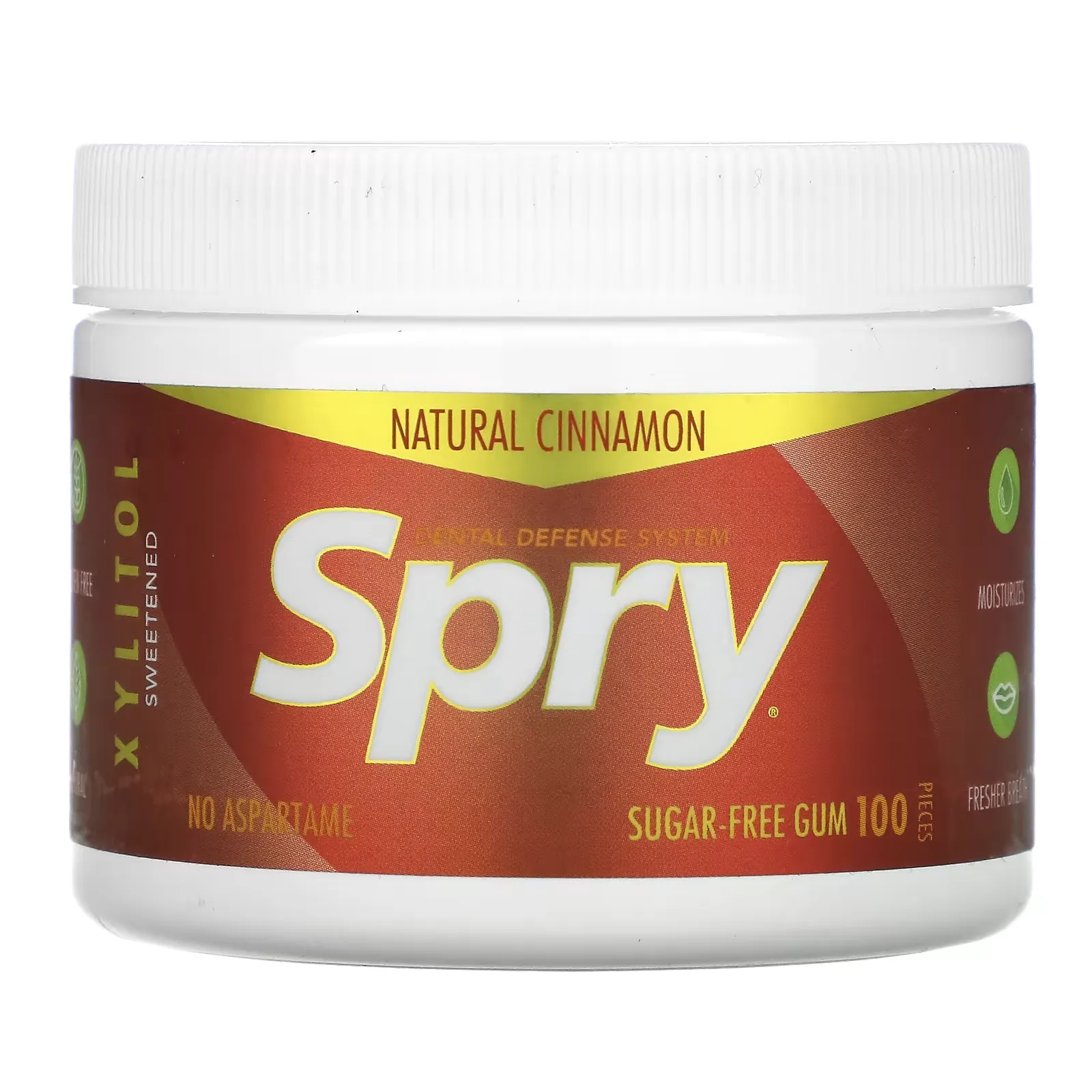 Spry, Chewing Gum, Natural Cinnamon, Sugar Free, 100 Pieces