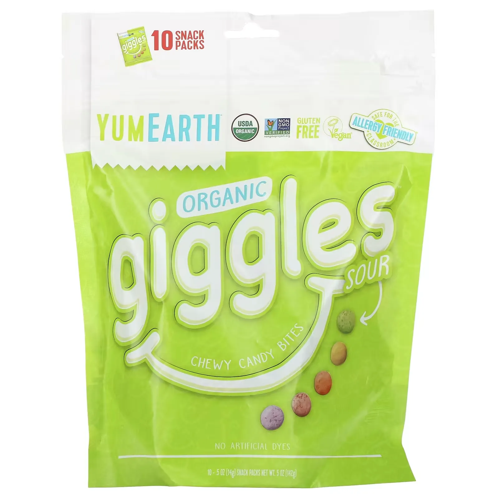 Organic Giggles, Sour, 10 Snack Packs, 0.5 oz (14 g) Each